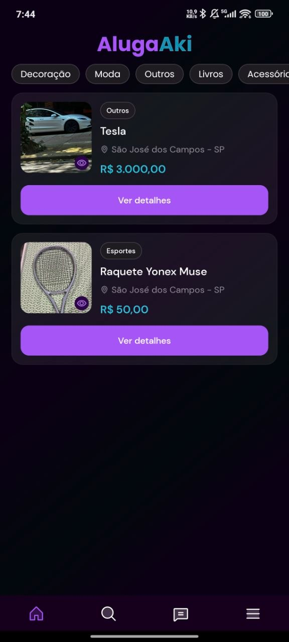 Alugaki app em uso no celular